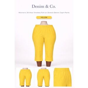 Denim & Co Womens 3X How Timeless Pull-on Stretch Denim Capri Pants Sun Yellow‎
